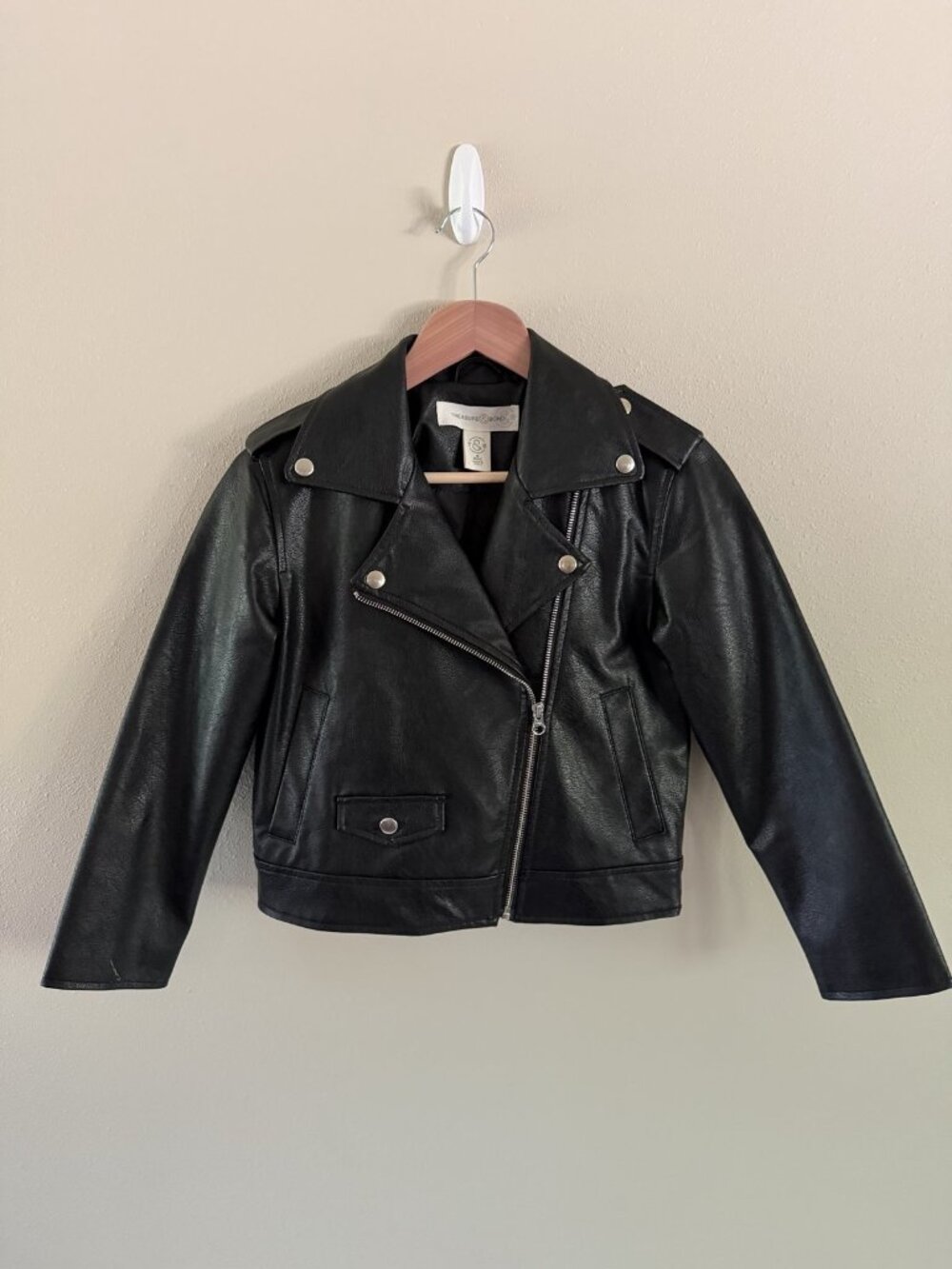 Treasure & Bond Girls Black Faux Leather Moto Jacket Size M 8/10